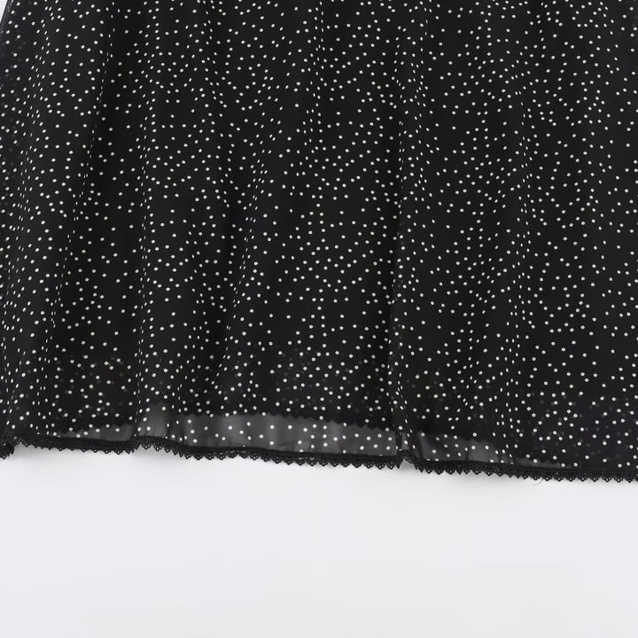 Women’s midi dress with ruffled front, stand-up collar and flared A-line skirt Mune Fashion