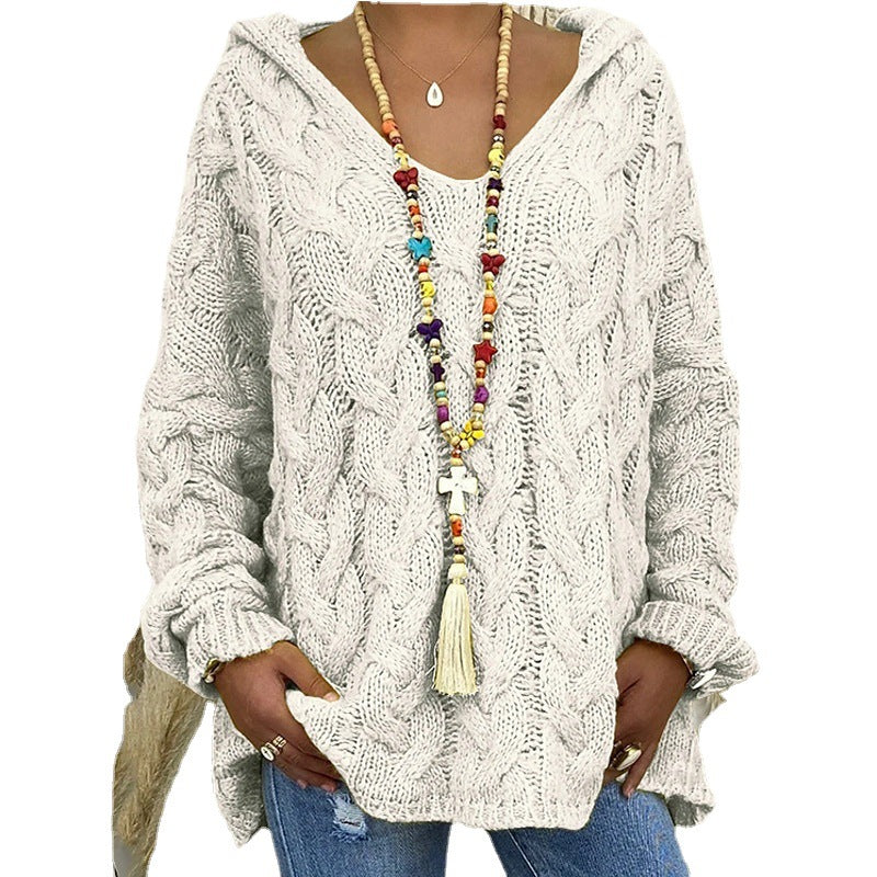 Women's chunky knit hoodie with cable pattern and loose oversized fit Mune Fashion