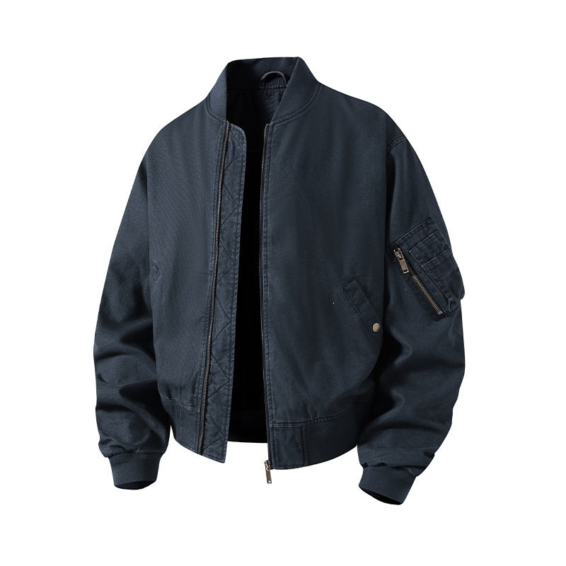 [Men] Oversized bomber jacket in utility look with arm pocket, ribbed cuffs & two-way zipper Mune Fashion