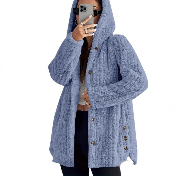 Women's Hooded Teddy Coat with Button Placket and Oversized Fit Mune Fashion