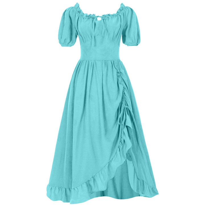 Women's romantic maxi dress with off-the-shoulder neckline, puff sleeves, fitted bodice, and side ruching Mune Fashion