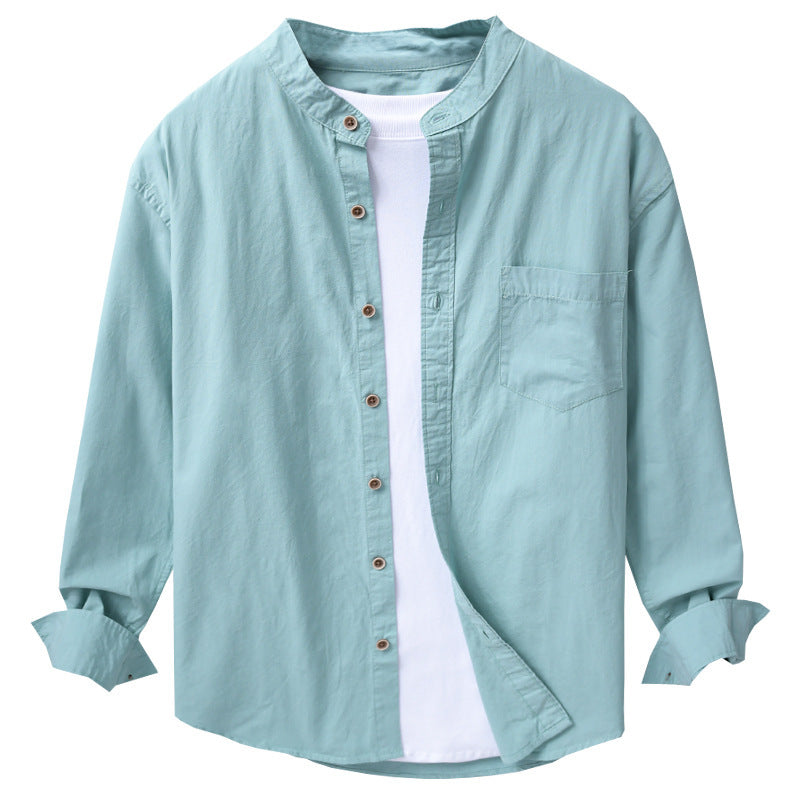 Men's shirt jacket in Mandarin style made of cotton twill, relaxed fit, with patch chest pocket and wooden buttons Mune Fashion