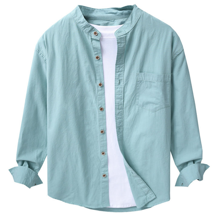 Men's shirt jacket in Mandarin style made of cotton twill, relaxed fit, with patch chest pocket and wooden buttons Mune Fashion