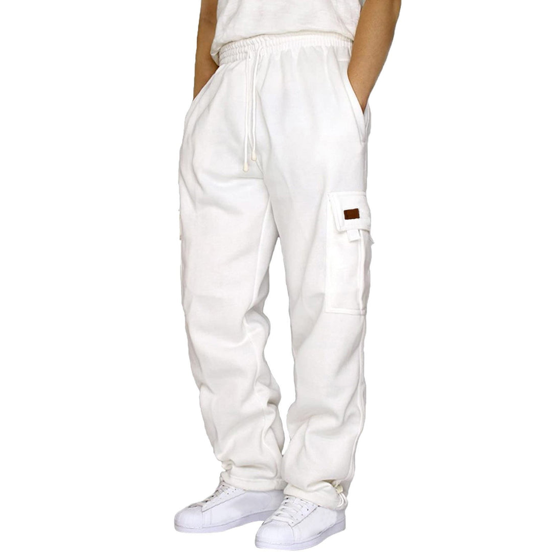 Men's tapered sweat cargo pants with elastic waistband, drawstring, and flap pockets Mune Fashion