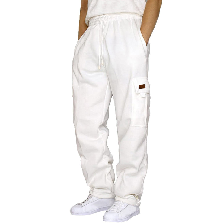 Men's tapered sweat cargo pants with elastic waistband, drawstring, and flap pockets Mune Fashion