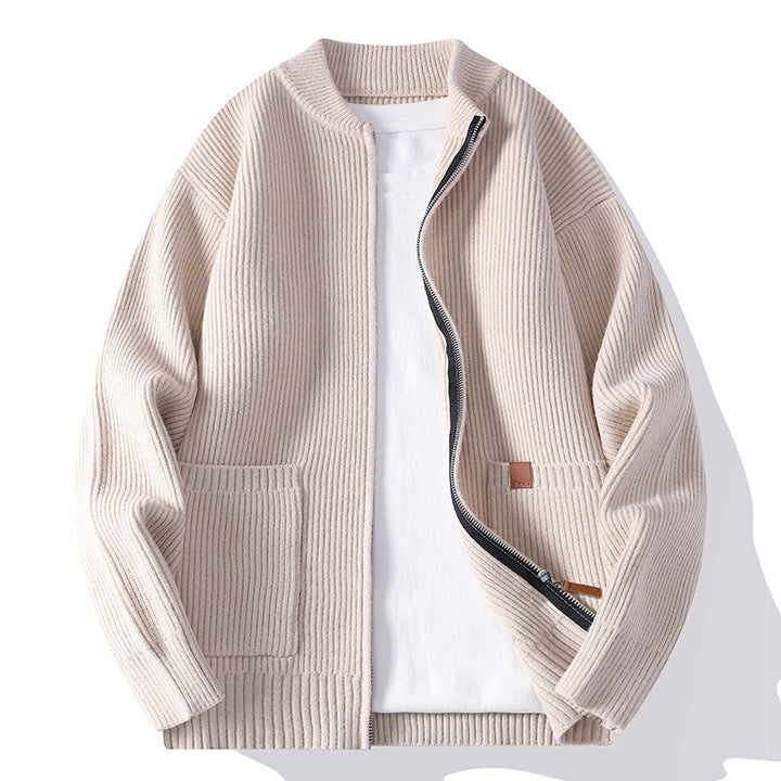 Men's Structured Bomber Cardigan with Full Metal Zip and Patch Pockets Mune Fashion