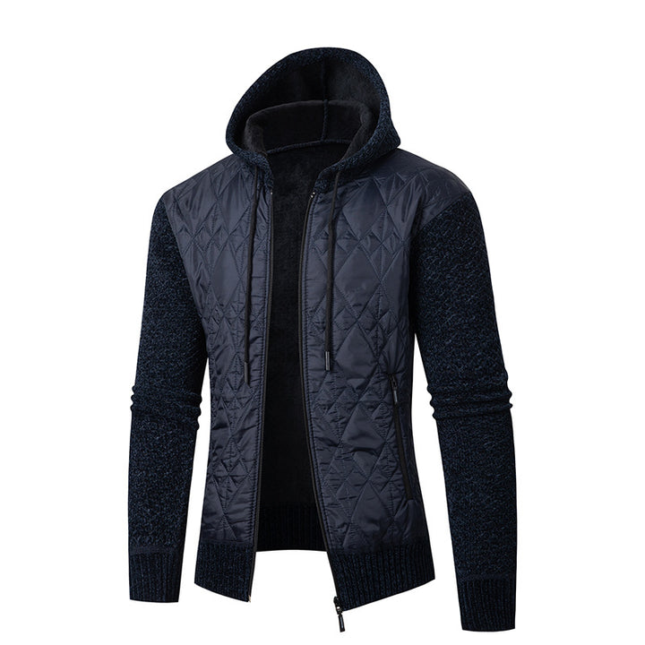 Men's quilted hooded jacket with padded front, knitted sleeves and teddy lining Mune Fashion
