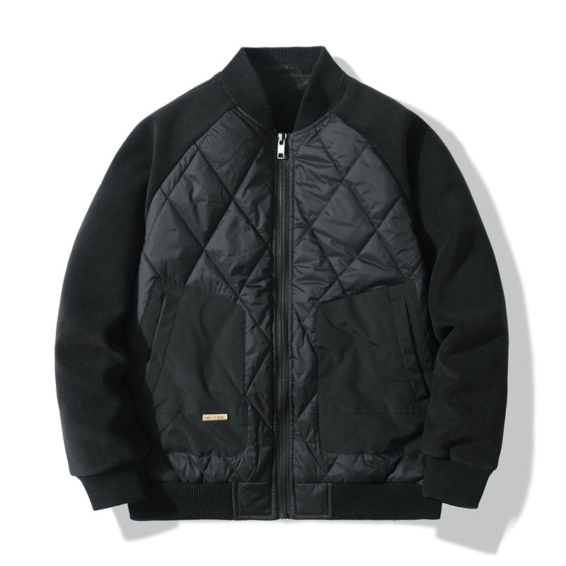 Men's Quilted Bomber Jacket with Fleece Sleeves and Utility Pockets Mune Fashion