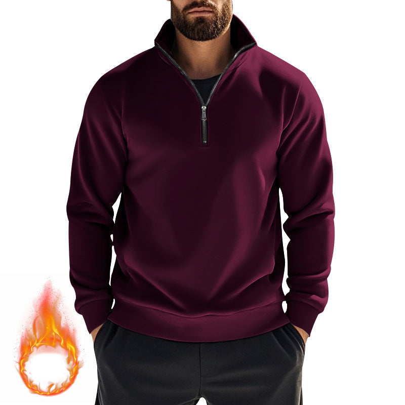 Men's nan thermal half-zip pullover with stand-up collar and warming fleece inner lining Mune Fashion