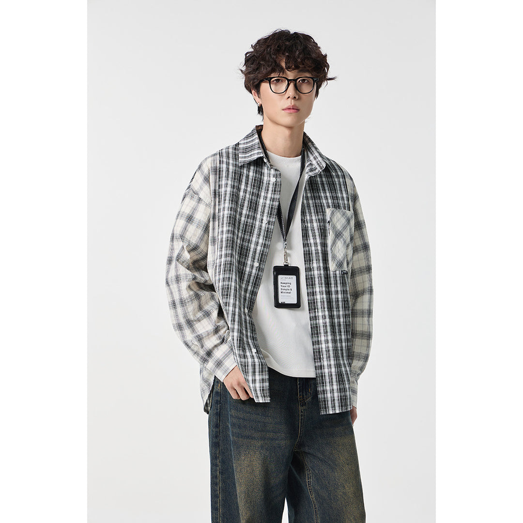 Unisex Checkered Overshirt in Patchwork Look with Chest Pocket Mune Fashion