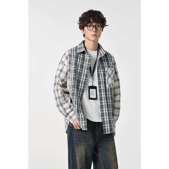 Unisex Checkered Overshirt in Patchwork Look with Chest Pocket Mune Fashion