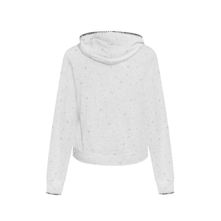 Women's Lightweight Hooded Zip Cardigan with Allover Stars and Decorative Stitching