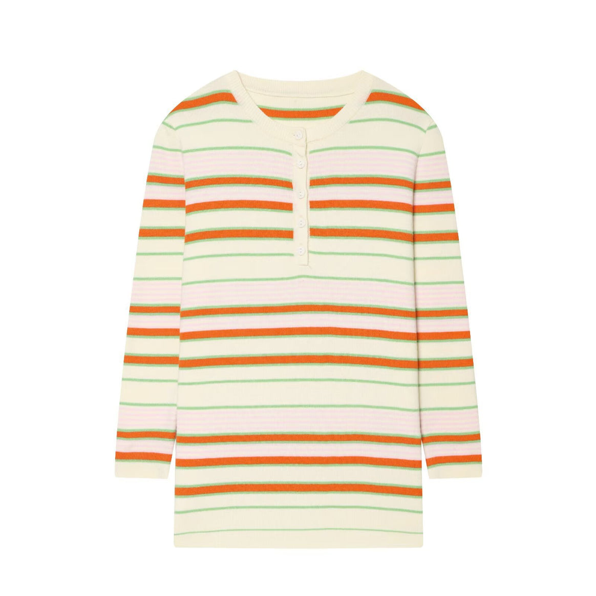 Women Striped Ribbed Henley Shirt with Button Placket and Slim Fit Mune Fashion