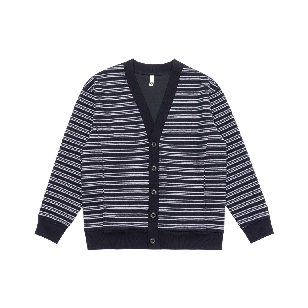 Men's Striped Button Cardigan with V-Neck, Patch Pockets and Ribbed Cuffs Mune Fashion