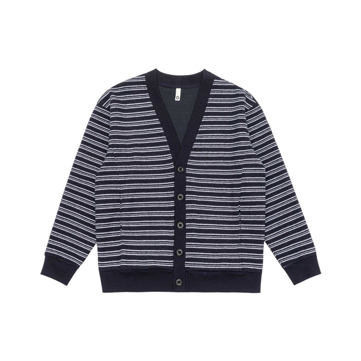 Men's Striped Button Cardigan with V-Neck, Patch Pockets and Ribbed Cuffs Mune Fashion