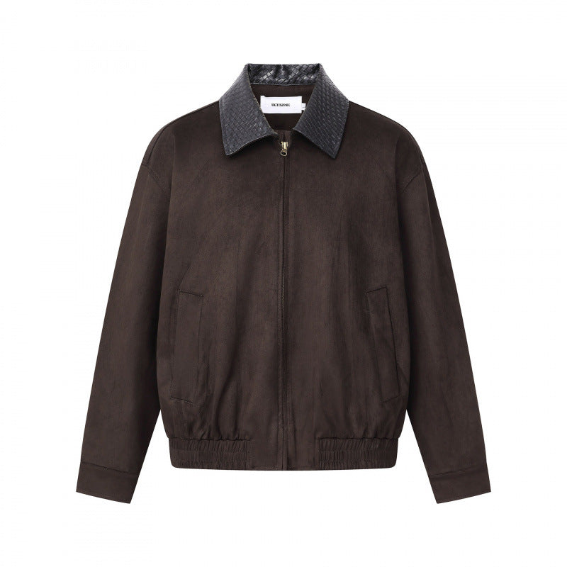 Men's short-cut bomber jacket in suede look with structured collar, front zipper and elastic hem Mune Fashion