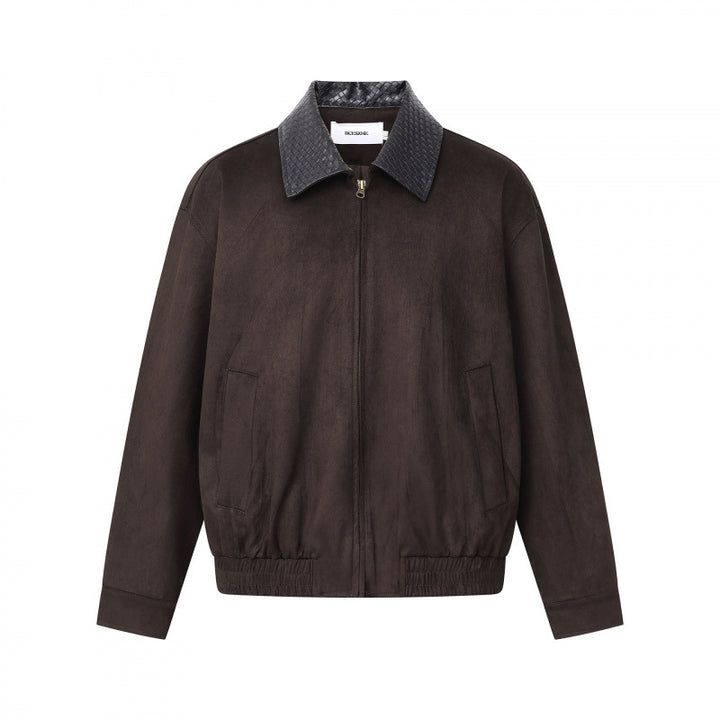 Men's short-cut bomber jacket in suede look with structured collar, front zipper and elastic hem Mune Fashion