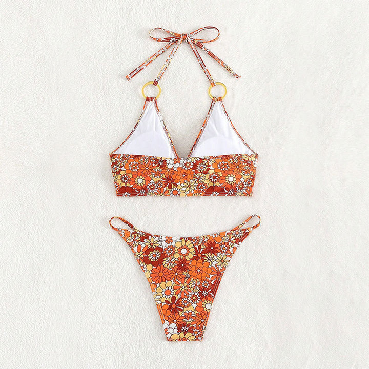 Women's triangle bikini with fashionable tie and elegant rings Mune Fashion
