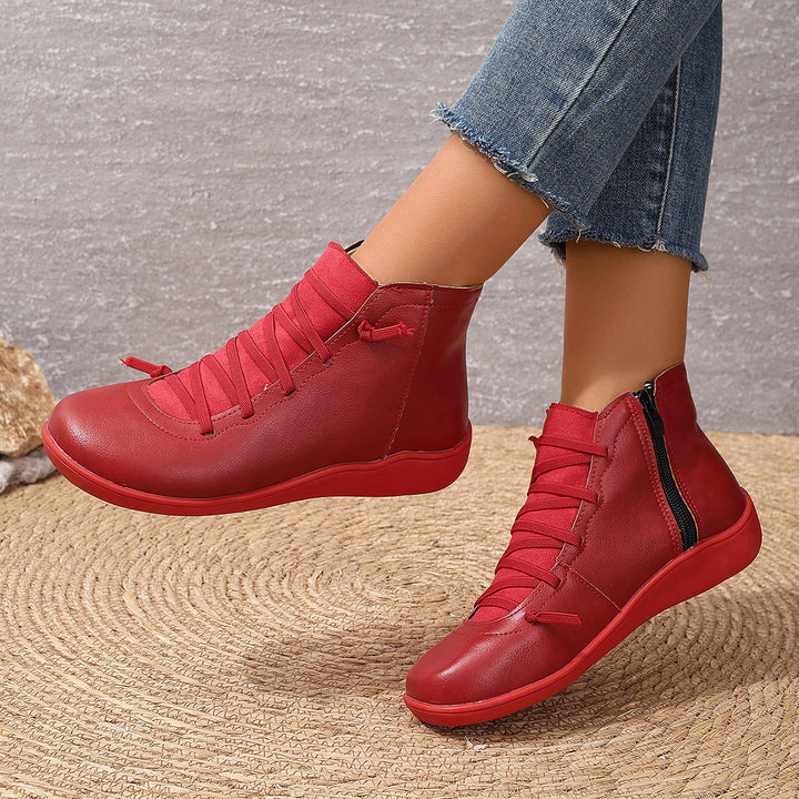 Women's sporty ankle-high lace-up ankle boots with side zipper and flexible rubber sole Mune Fashion