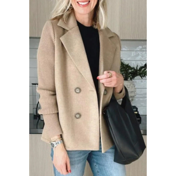 Women's Double-breasted Blazer Vest with Wide Lapels and Ribbed Knit Sleeves Mune Fashion