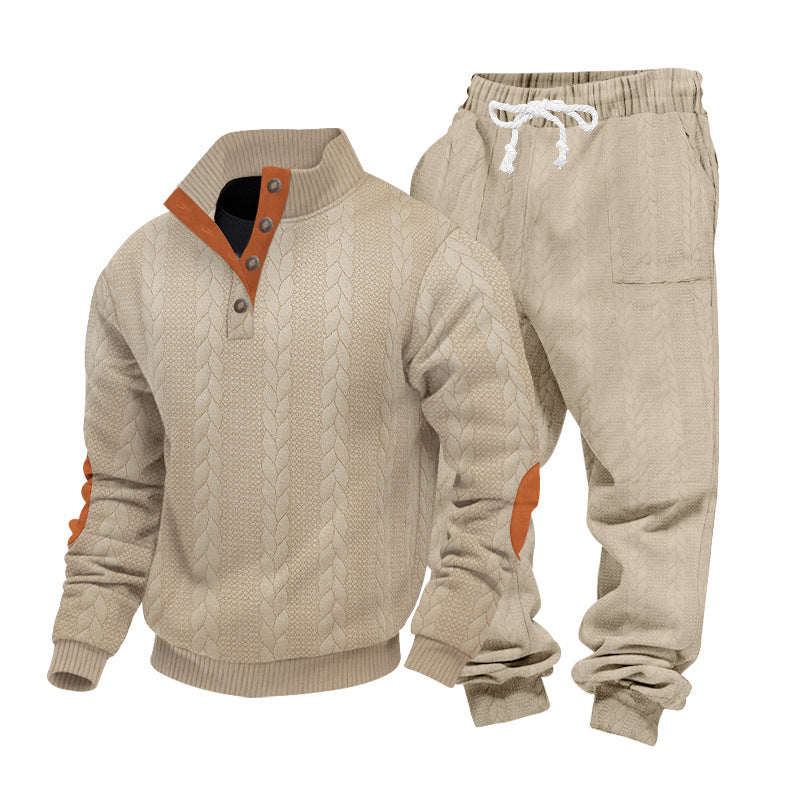 Men's knitted combination of sweater and joggers with cable pattern and elbow patches Mune Fashion