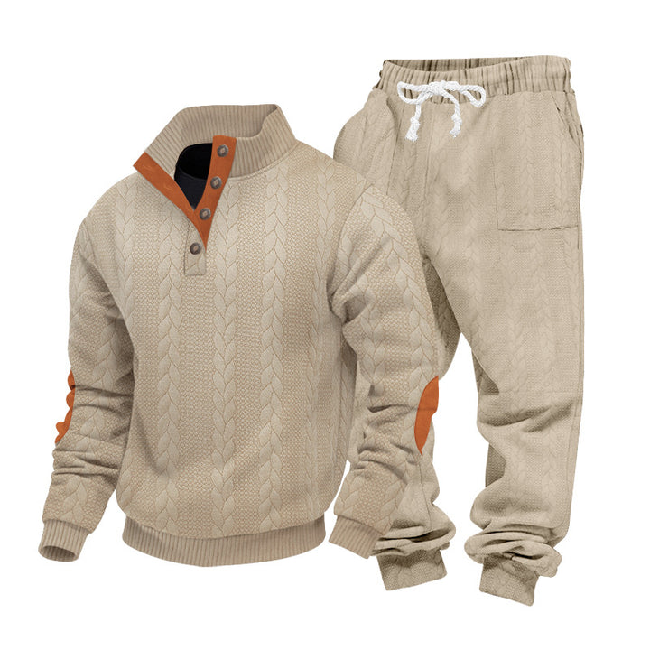 Men's knitted combination of sweater and joggers with cable pattern and elbow patches Mune Fashion