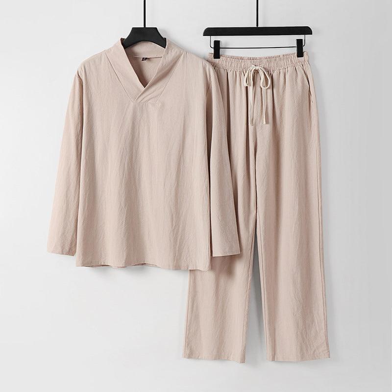 Unisex Zen-inspired Lightweight Loungewear Set with V-Neck Shirt and Elastic Drawstring Pants Mune Fashion
