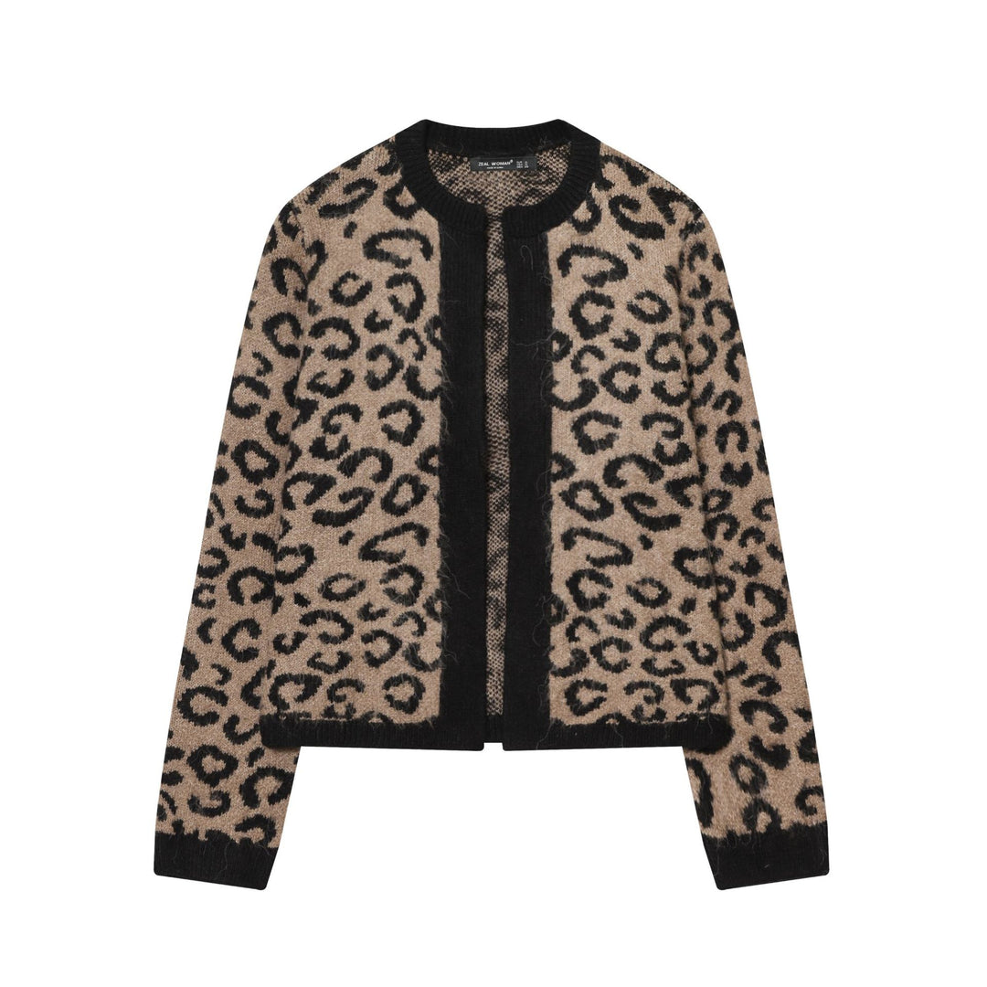 Women's cozy leopard print cardigan with open front, ribbed cuffs and soft mohair effect Mune Fashion