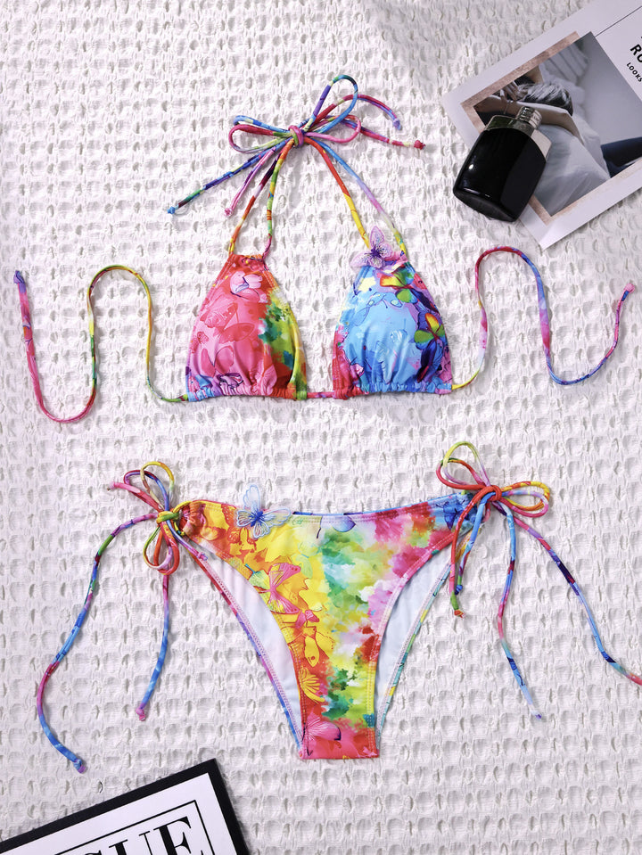 Women's triangle bikini with adjustable ties and floral design Mune Fashion