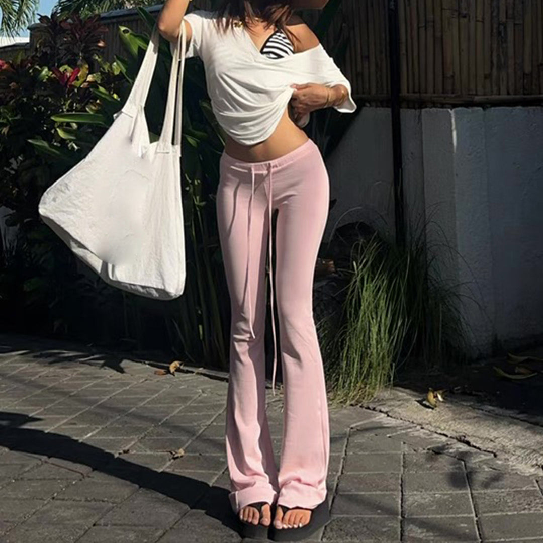 Women's wide-leg lounge pants with drawstring, high comfort waistband and soft jersey drape Mune Fashion