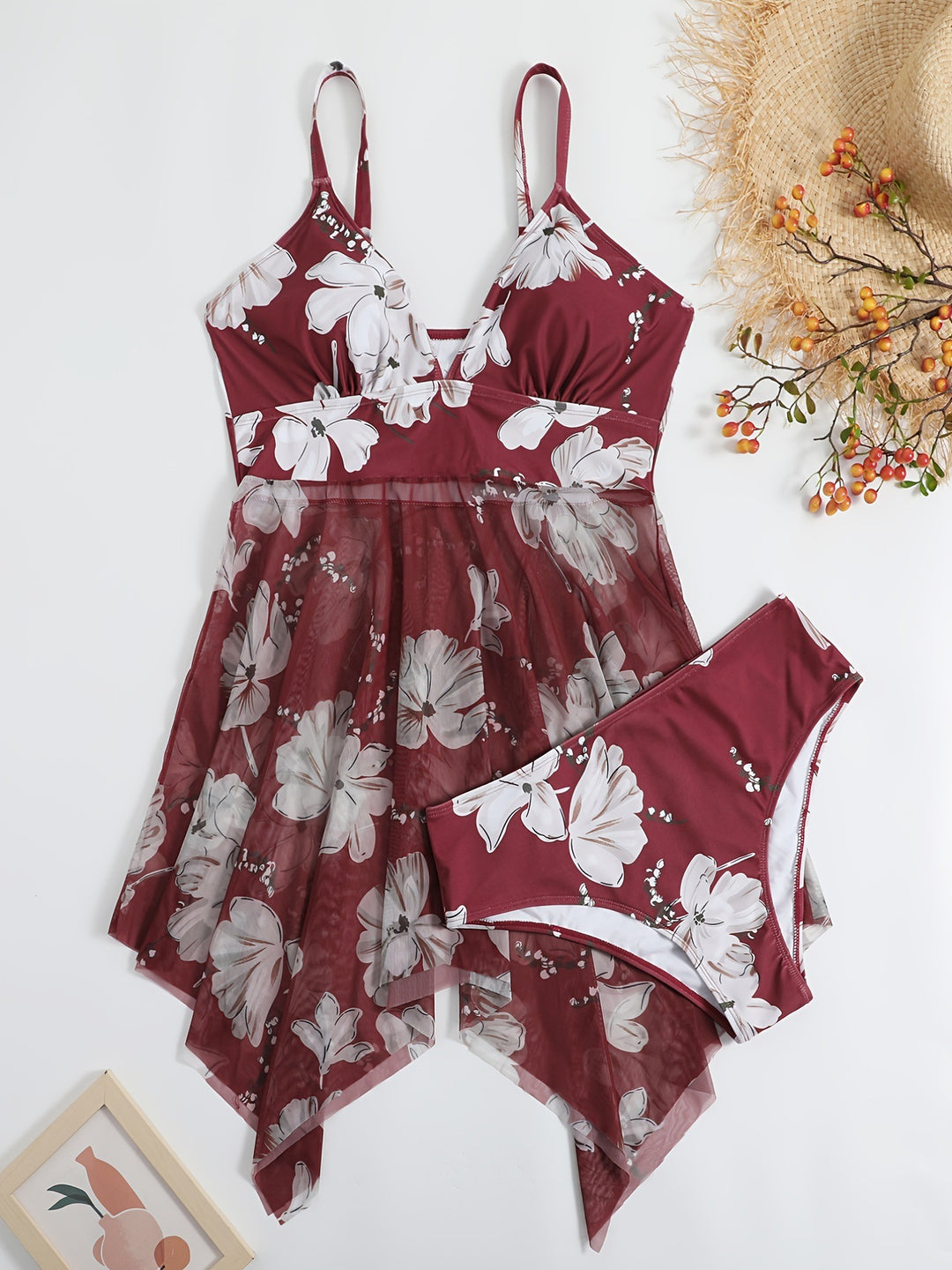 Women's Beach Dress with Floral Overlay Mune Fashion