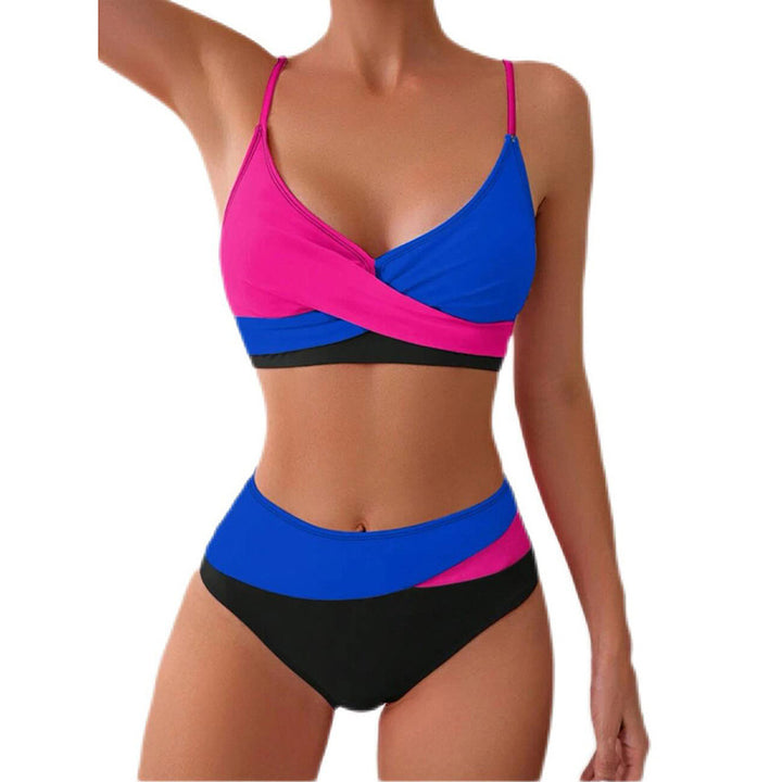 Ladies Color Block High Waisted Bikini Mune Fashion