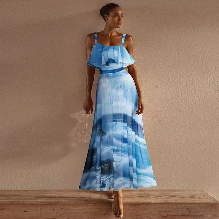Ladies swimsuit with accompanying ruffle skirt and maritime motif Mune Fashion
