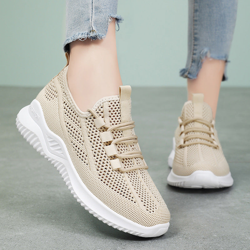 Women nan ultra-light knitted air sneakers with padded heel collar, elastic lacing strip, and cushioning wave profile sole Mune Fashion