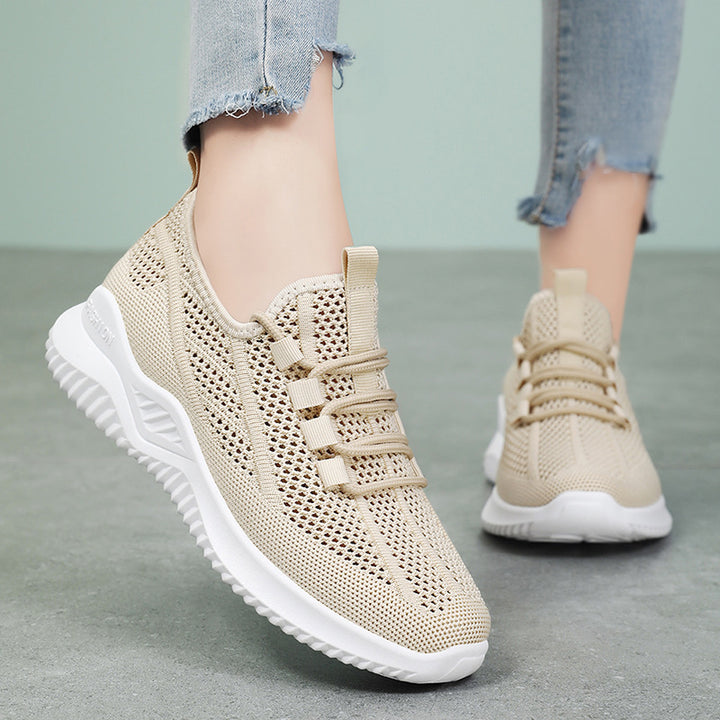 Women nan ultra-light knitted air sneakers with padded heel collar, elastic lacing strip, and cushioning wave profile sole Mune Fashion