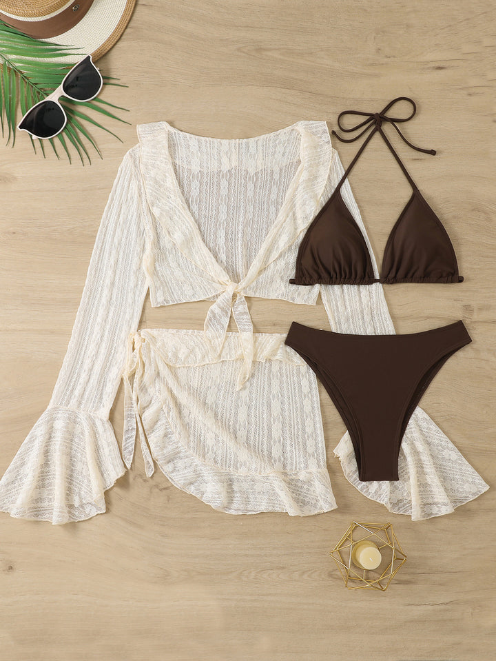 Women's two-piece swimsuit set with seductive lace top and high-waisted pants Mune Fashion