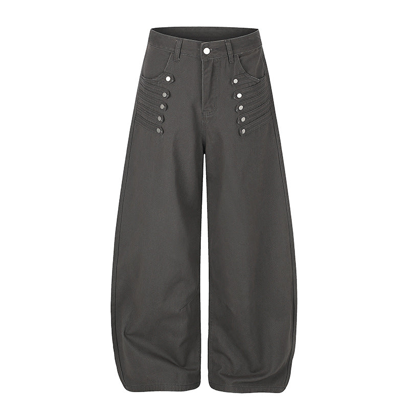Women High-Cut Palazzo Pants with Wide Balloon Leg and Decorative Button Placket Mune Fashion
