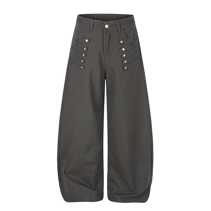 Women High-Cut Palazzo Pants with Wide Balloon Leg and Decorative Button Placket Mune Fashion