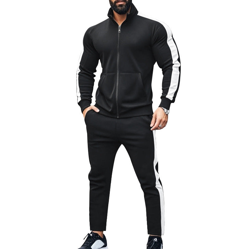 Men's narrow-cut two-piece with stand-up collar zip jacket and tapered drawstring pants Mune Fashion