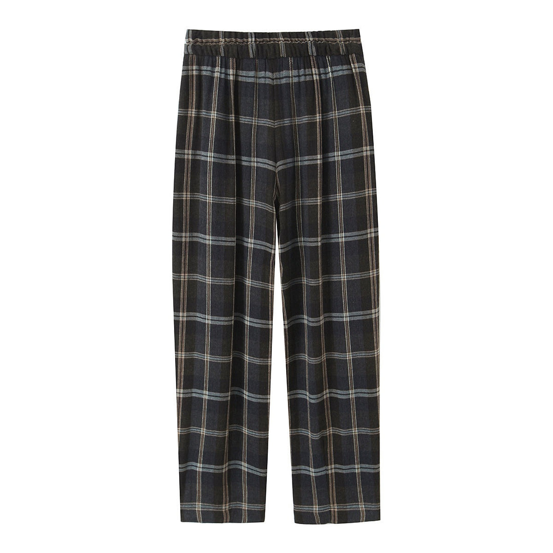 Women's Wide Checked Fabric Trousers with Drawstring Waist and Ironed Fold Mune Fashion