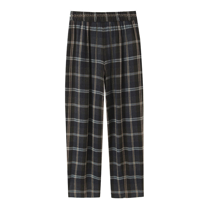 Women's Wide Checked Fabric Trousers with Drawstring Waist and Ironed Fold Mune Fashion