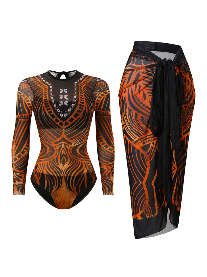 Women's swimsuit with elegant transparent wrap skirt Mune Fashion