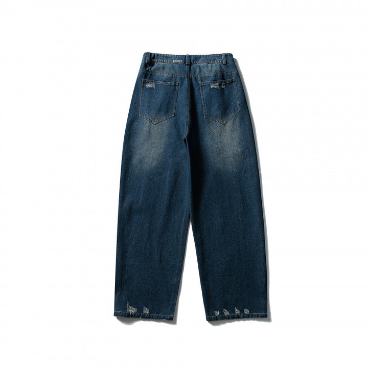 Men's Wide Highwaist Baggy Jeans with Used Wash and Five Pocket Details Mune Fashion