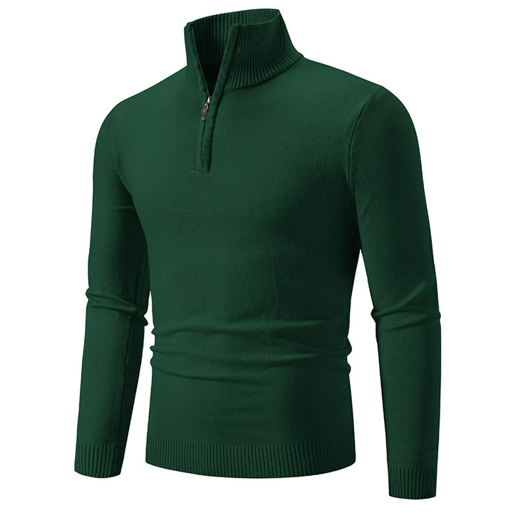 Men's fine knit half-zip pullover with ribbed stand-up collar and slim fit Mune Fashion