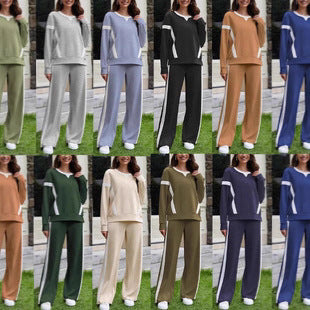 Women nan sports Lounge set with oversized sweatshirt, palazzo pants and side contrast stripes Mune Fashion