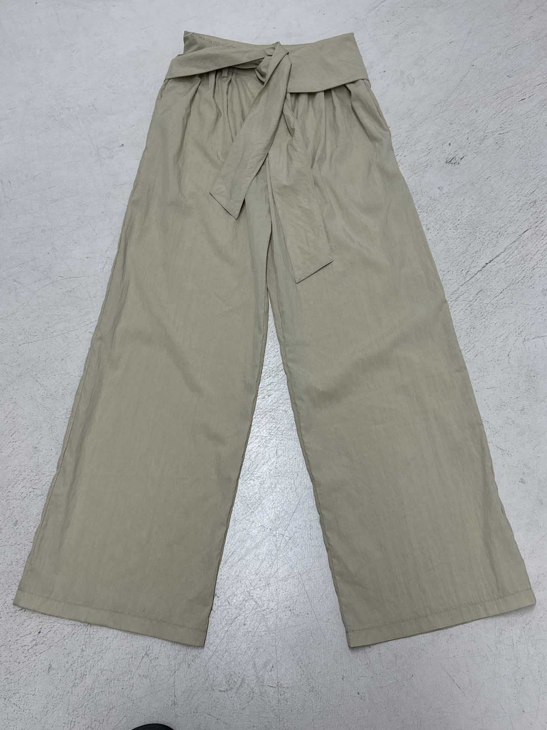 Women's high-waisted linen pants with wide leg and decorative tie belt Mune Fashion