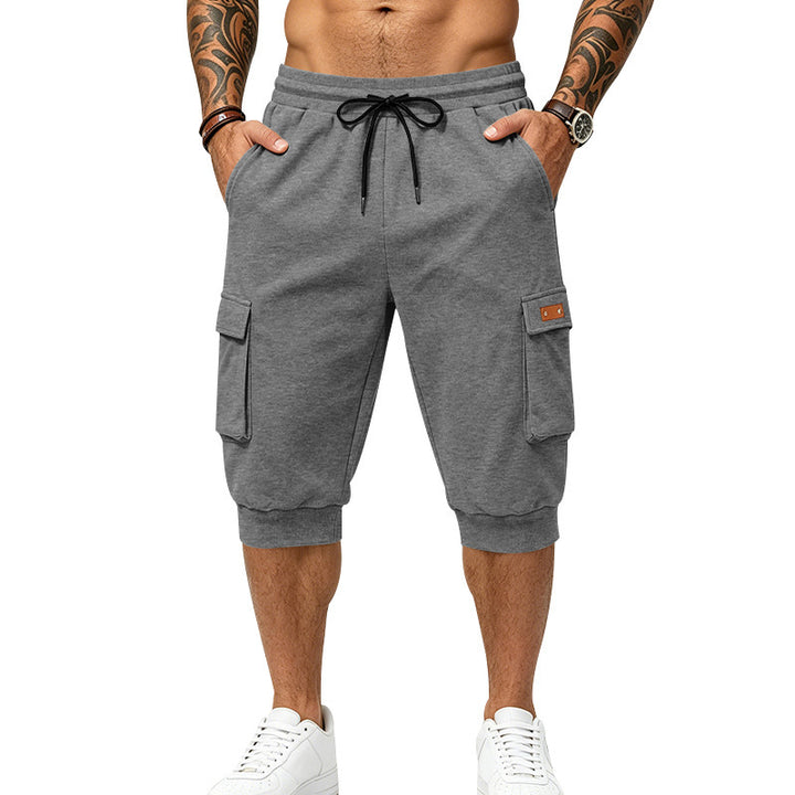Men's Three-Quarter Sweat Cargo with Elastic Waistband, Drawstring, and Multiple Pockets Mune Fashion