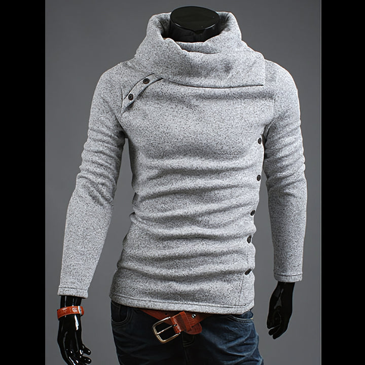Men's knitted sweater with a large shawl collar, asymmetrical button placket and slim silhouette Mune Fashion