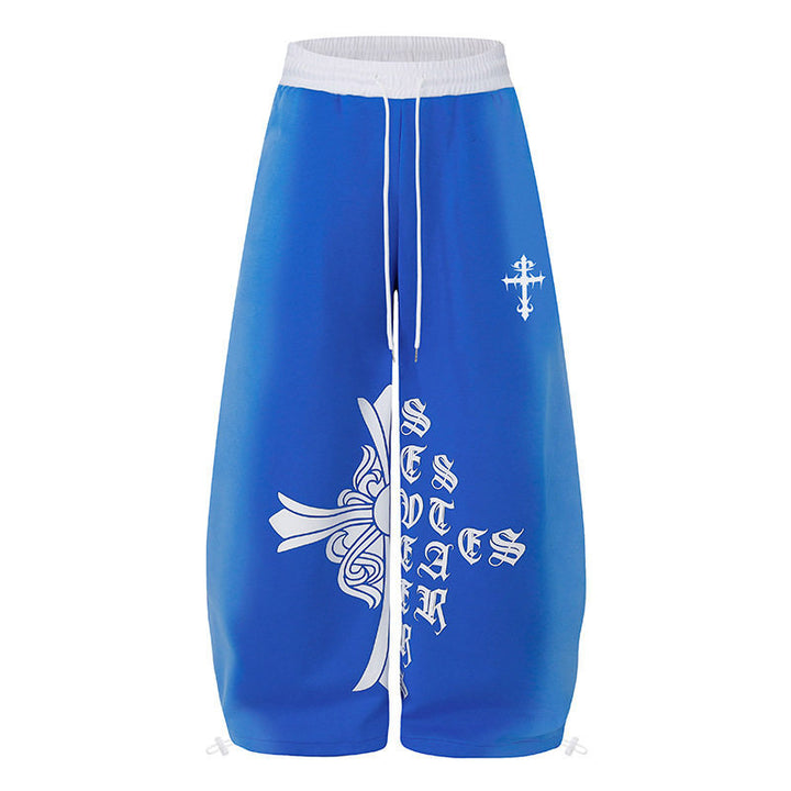 Women's extra-wide culotte sweatpants in palazzo style with a high comfort waistband, drawstring, and gothic cross print Mune Fashion