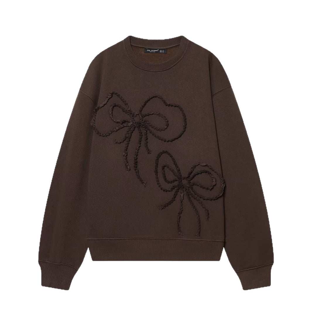 Women Cropped Boxy Sweatshirt with 3D Bow Application Mune Fashion